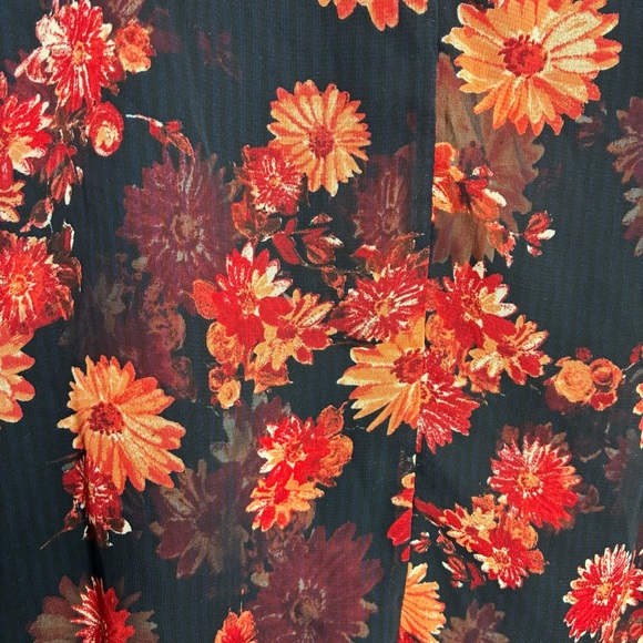 Liz McCoy Black Orange Floral Women's Overlay Blouse Large Travel Office - Picture 4 of 7